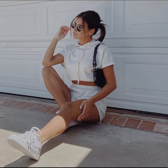 Gray hooded two piece short set - Picture 2 of 4